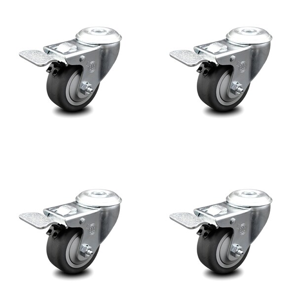 3.5 Inch Thermoplastic Rubber Swivel Bolt Hole Caster Set with Total Lock Brake